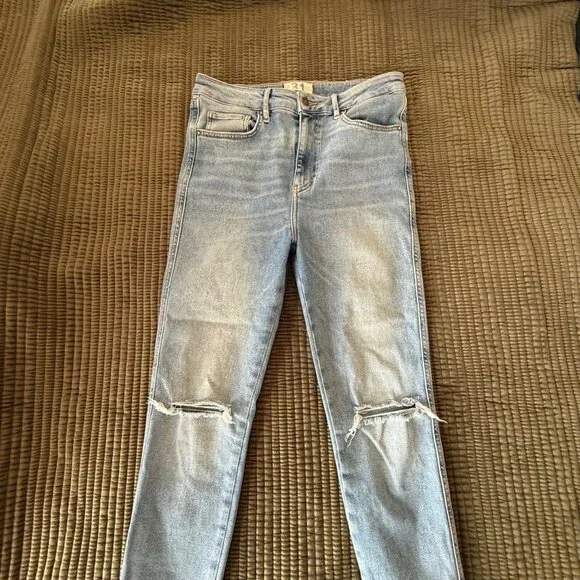 We The Free Anthropologie Light Wash High Rise Raw Hem Skinny Jeans Sz 31 - Picture 10 of 14